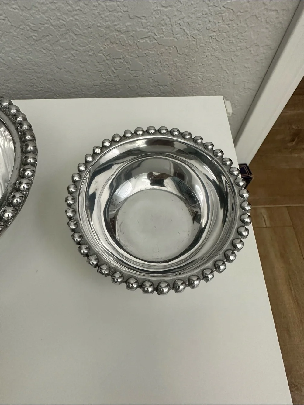 Vintage Holland Boone Polished Pewter Beaded Bowl Set of 2